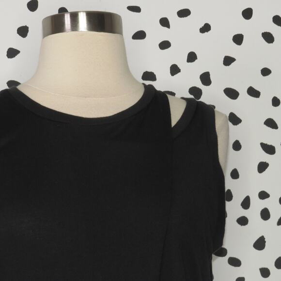 AllSaints Black Draped Front Caper Jersey Knit Sleeveless Dress - Picture 4 of 10